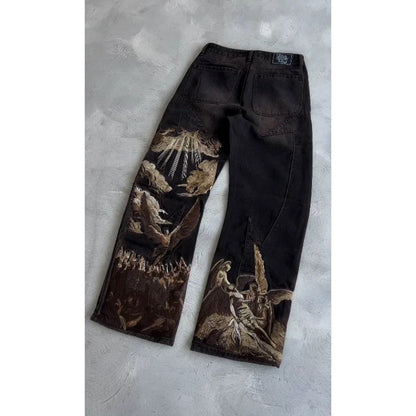 Mens Wide-Leg Casual Pants with 3D Print