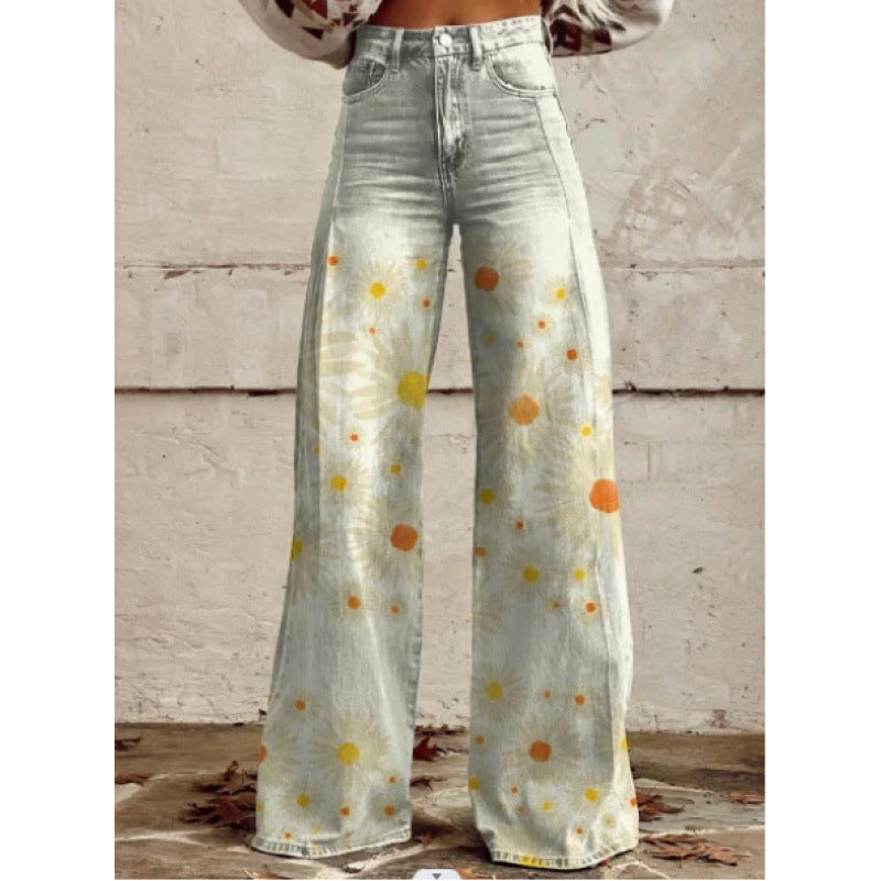 Mens Wide-Leg Casual Pants with 3D Print