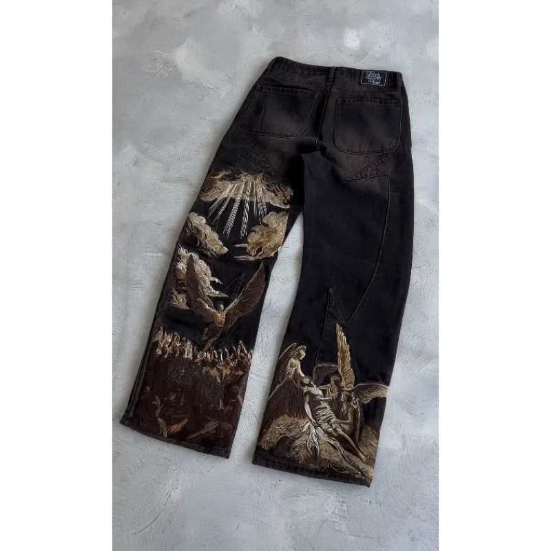 Mens Wide-Leg Casual Pants with 3D Print