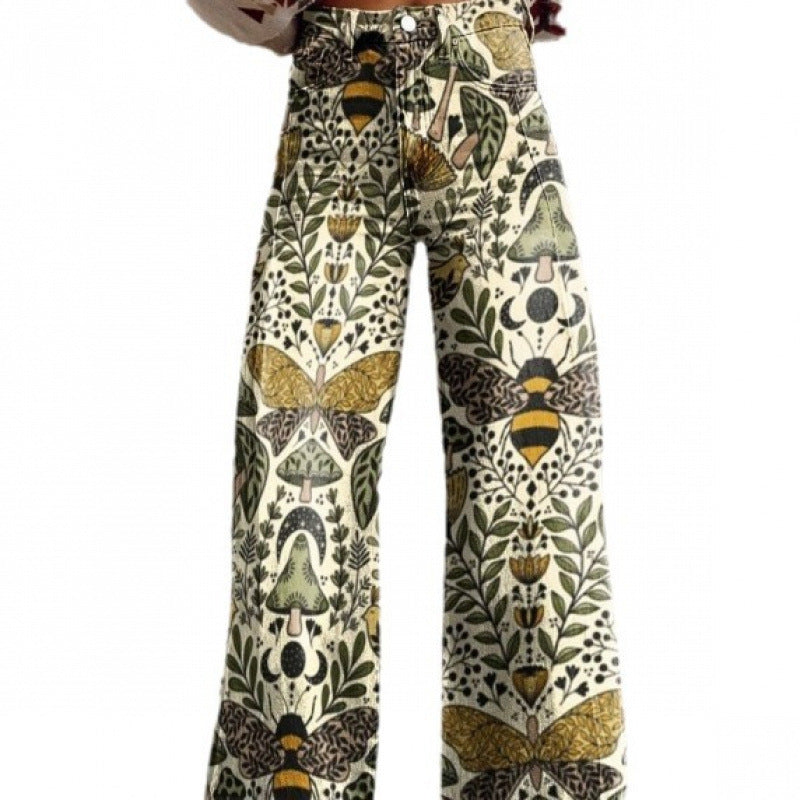 Mens Wide-Leg Casual Pants with 3D Print