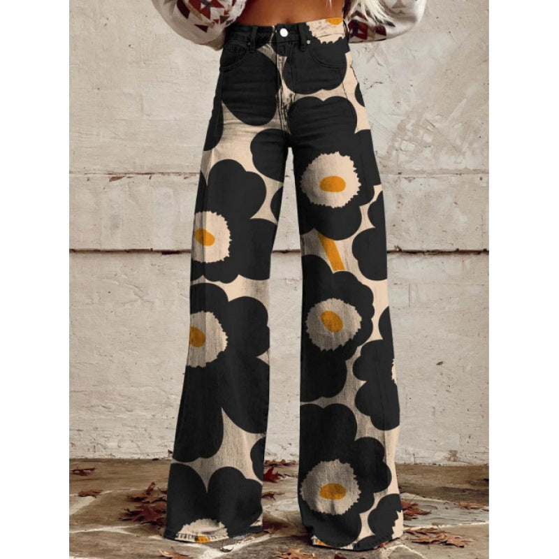 Mens Wide-Leg Casual Pants with 3D Print