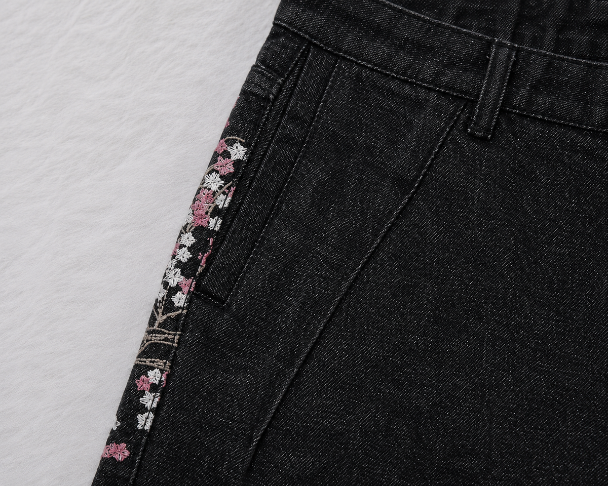 ONYXERA — Sakura Cherry Blossom Denim Shorts