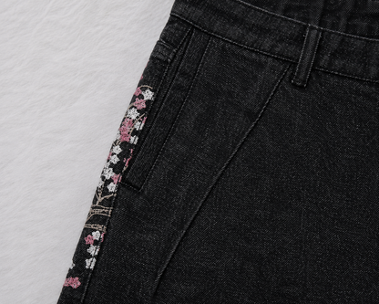 ONYXERA — Sakura Cherry Blossom Denim Shorts