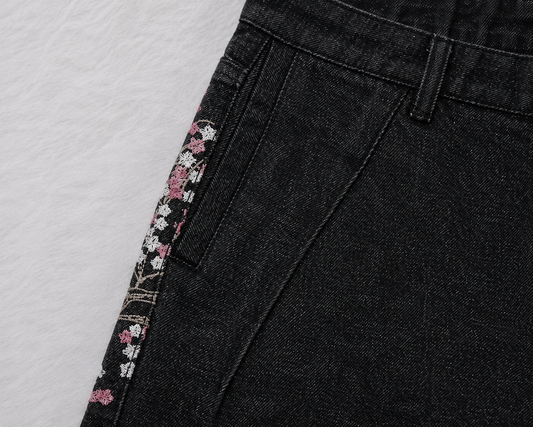 ONYXERA — Sakura Cherry Blossom Denim Shorts