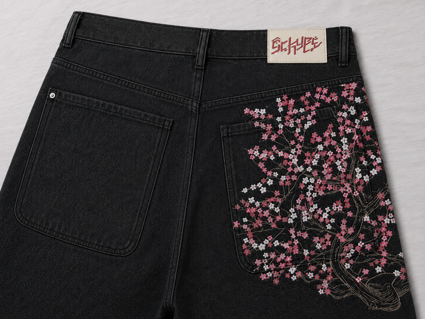 ONYXERA — Sakura Cherry Blossom Denim Shorts