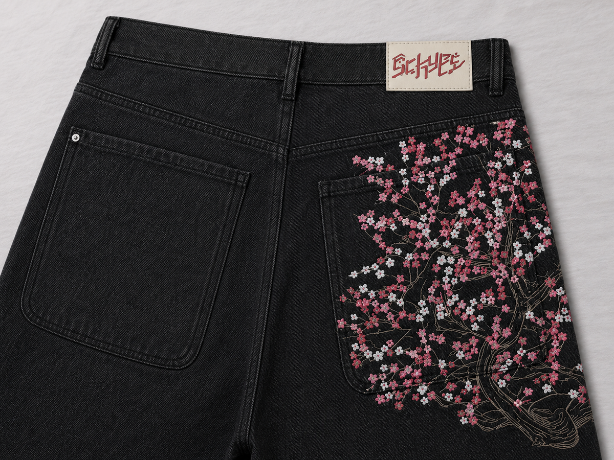 ONYXERA — Sakura Cherry Blossom Denim Shorts