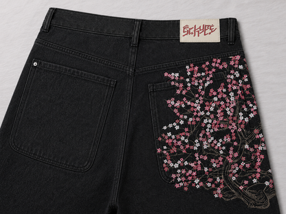 ONYXERA — Sakura Cherry Blossom Denim Shorts