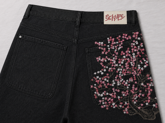 ONYXERA — Sakura Cherry Blossom Denim Shorts
