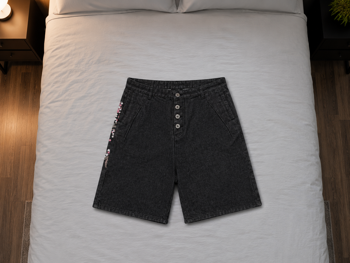 ONYXERA — Sakura Cherry Blossom Denim Shorts